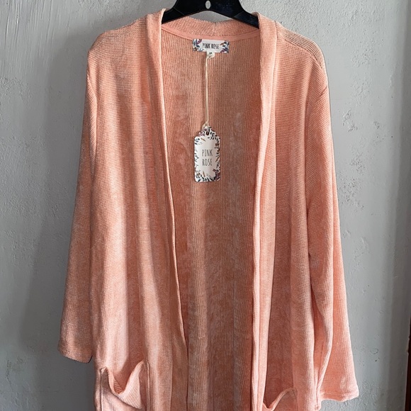 Pink Rose Everyday Peach Size 1X Longline Cardigan - Picture 1 of 5